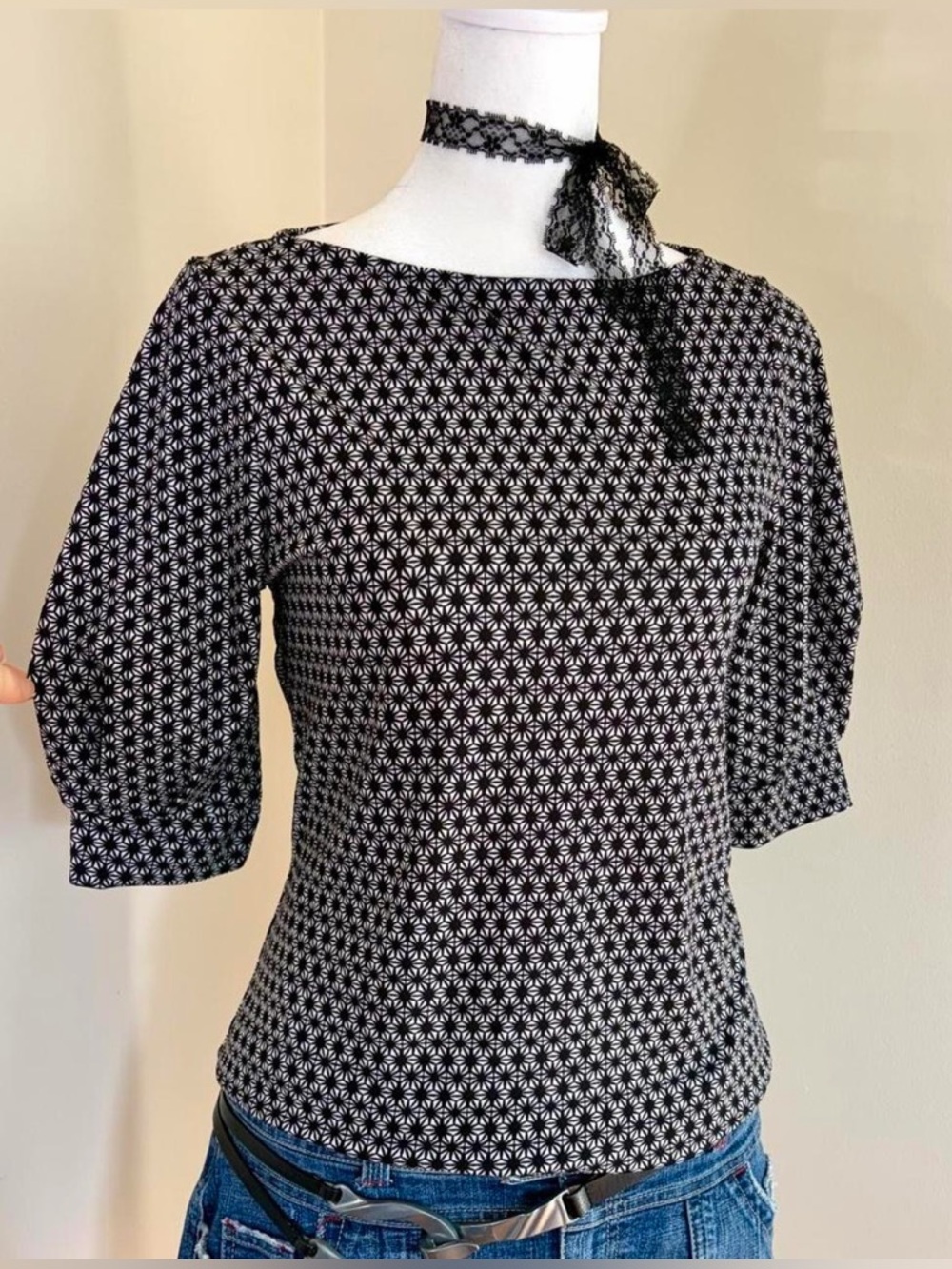 Y2K indie sleaze twee subversive cyber preppy lolita puff sleeve top H&M XS